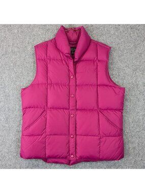 Lands End Womens Pink Puffer Vest M 10-12 Snap Closure Winter Outerwear